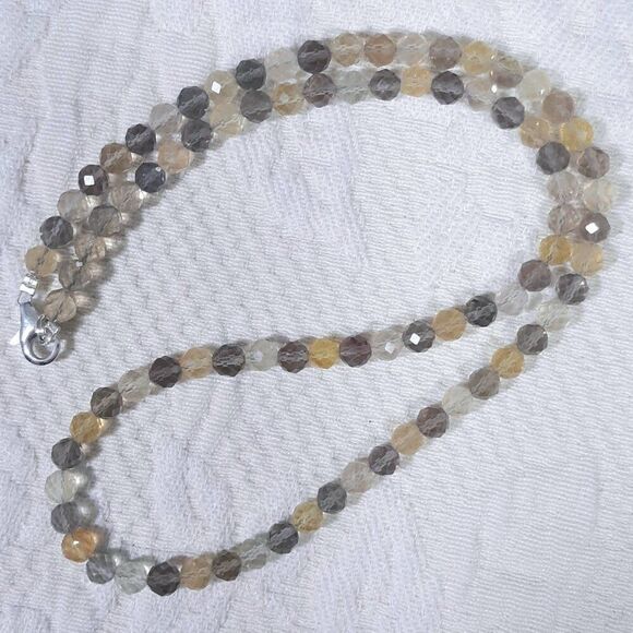 NEW 18" Colorful Fluorite Beaded Crystal Stone Necklace yellow brown cream gray - Picture 9 of 11